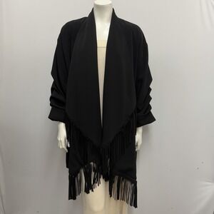 Cinq A Sept Jacket Black Long Scarf Like Fringes Ruched Up Sleeves Azura 10